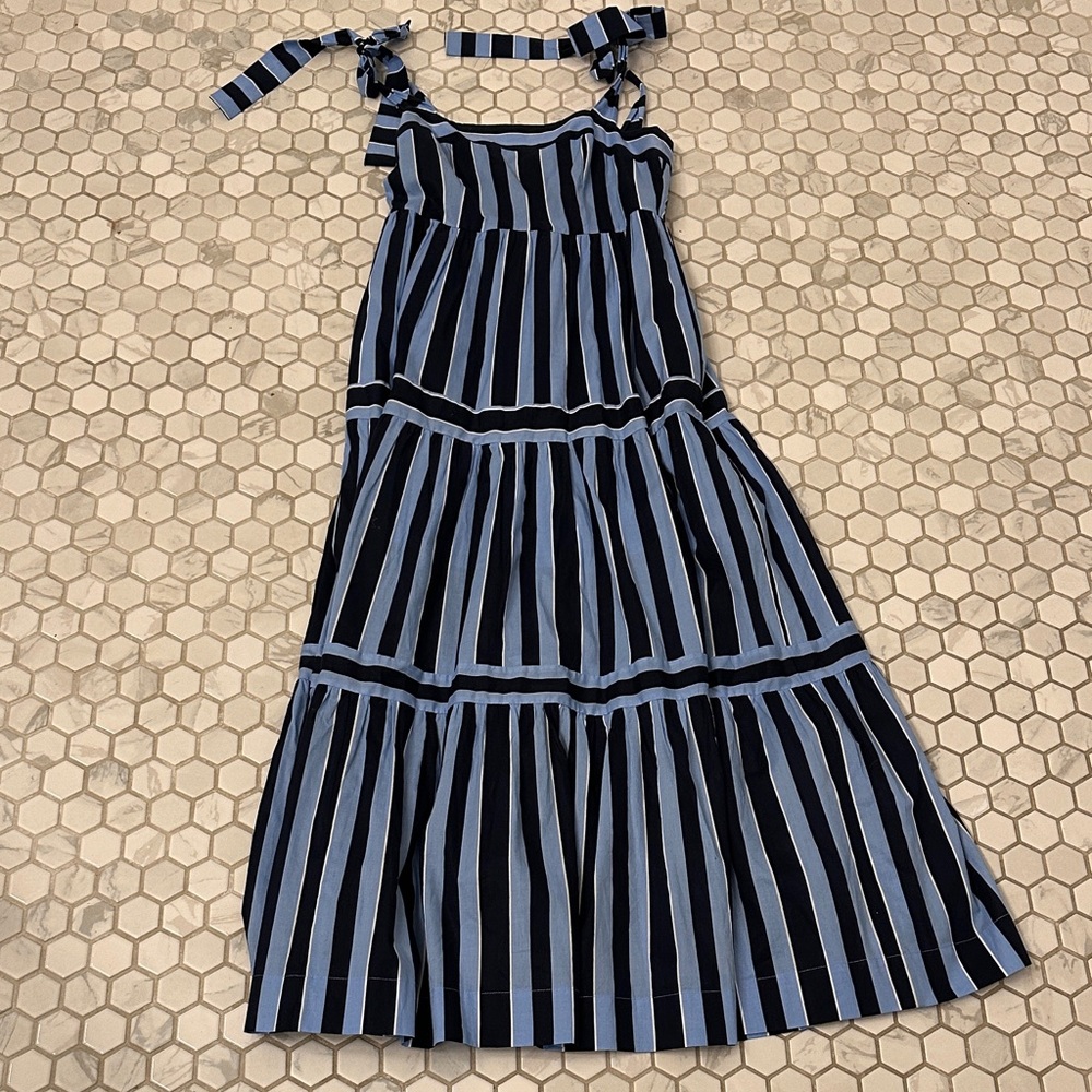 Elegant Blue and Black Striped Maxi Dress